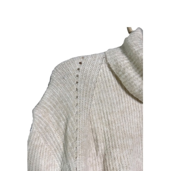 TOPSHOP  Mock Neck Oatmeal Neutral Puff Drop Sleeve Soft Wool Blend Sweater - Picture 5 of 14